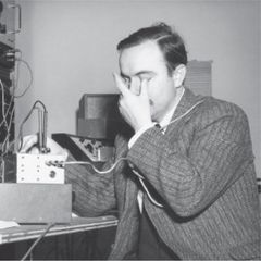Alvin Lucier at electronic equipment