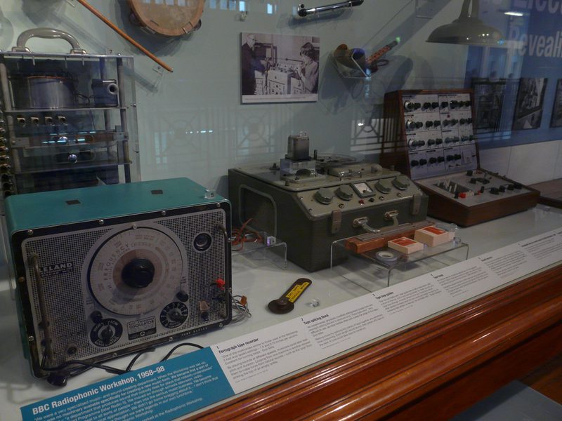 Tape recorder, tape loop equipment, beat frequency oscillator, and an EMS VCS3 from the BBC Radiophonic Workshop, 1958-98