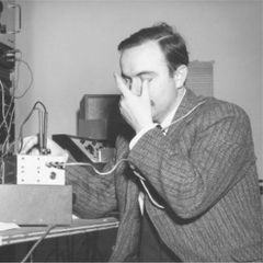 Alvin Lucier at electronic equipment