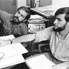 Sydney Alonso (left) and Cameron Jones (right) working on the Synclavier prototype at Dartmouth College