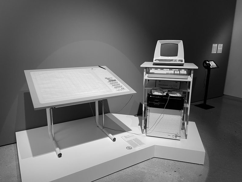The UPIC system's drawing table and computer console on museum display