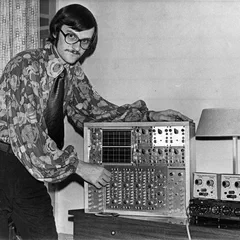 David Rosenboom with his Neurona biofeedback system, 1970s