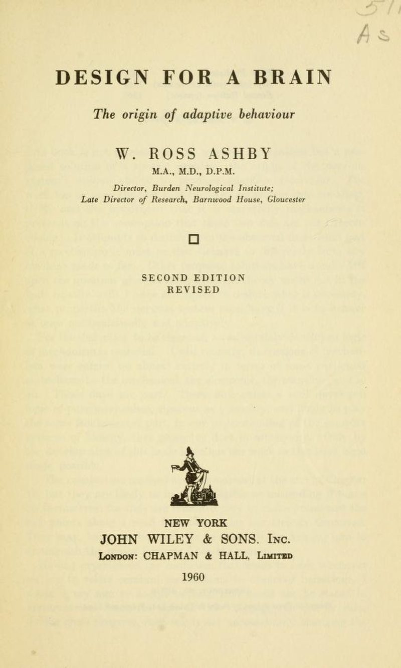 Title page of Design for a Brain, second edition, 1960