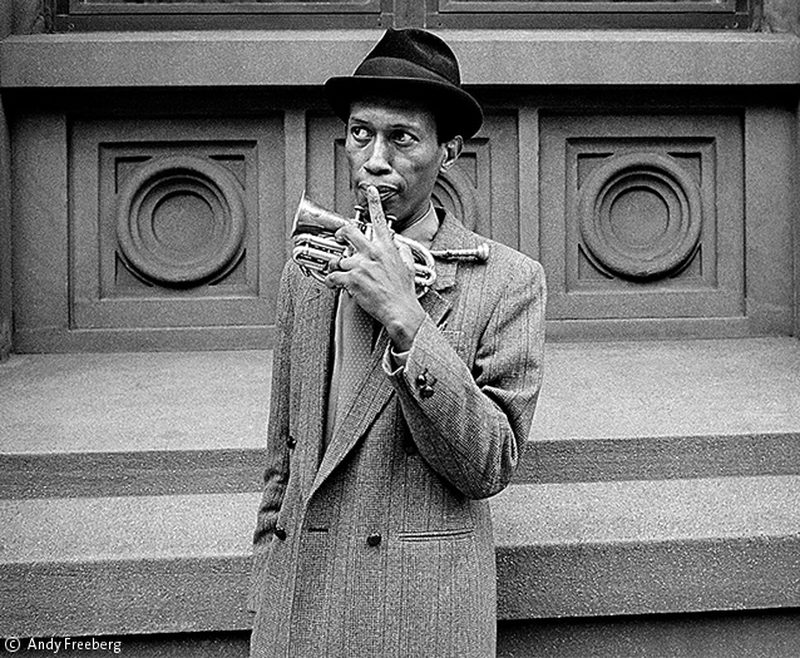 Don Cherry playing pocket trumpet