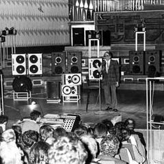 Pierre Schaeffer presenting the GRM's Acousmonium speaker system
