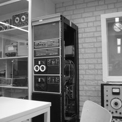Remnants of the Institute of Sonology's PDP-15 minicomputer, on display at the Varesezaal