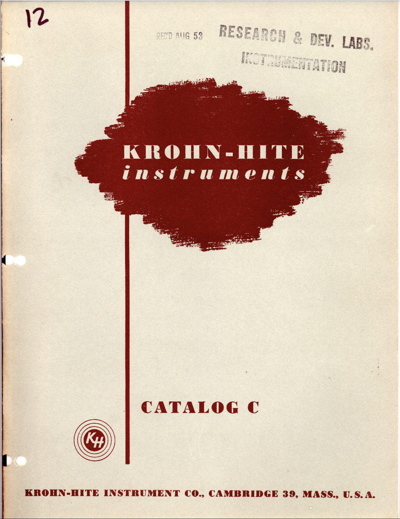 Cover of a vintage Krohn-Hite Instrument Co. catalog ("Catalog C"), stamped Received Aug. 1953