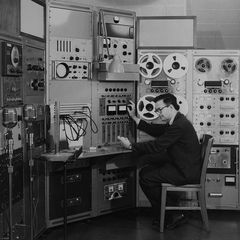 Lejaren Hiller working at the University of Illinois Experimental Music Studios, 1960