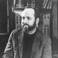 Morton Subotnick beside a modular synthesizer