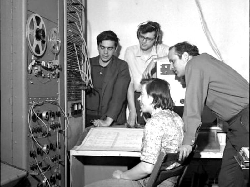 Ramon Sender, Mike Callahan, Morton Subotnick, and Pauline Oliveros at the San Francisco Tape Music Center