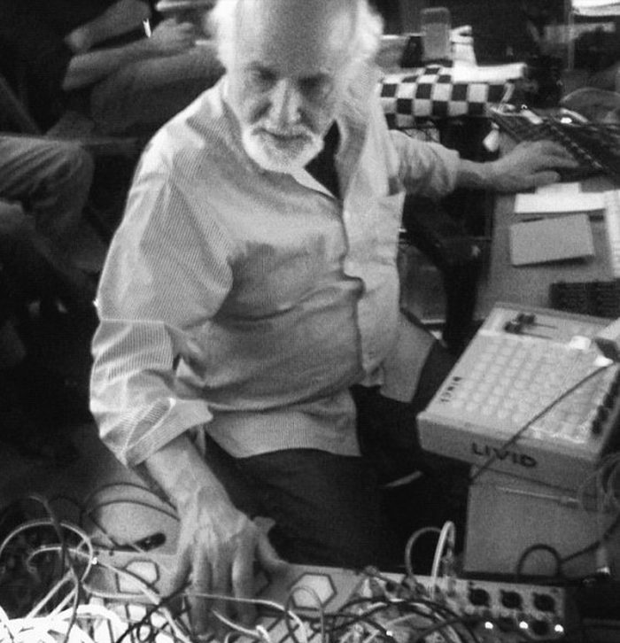 Morton Subotnick with a Buchla touch keyboard, 2012