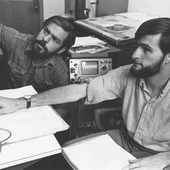 Sydney Alonso (left) and Cameron Jones (right) working on the Synclavier prototype at Dartmouth College