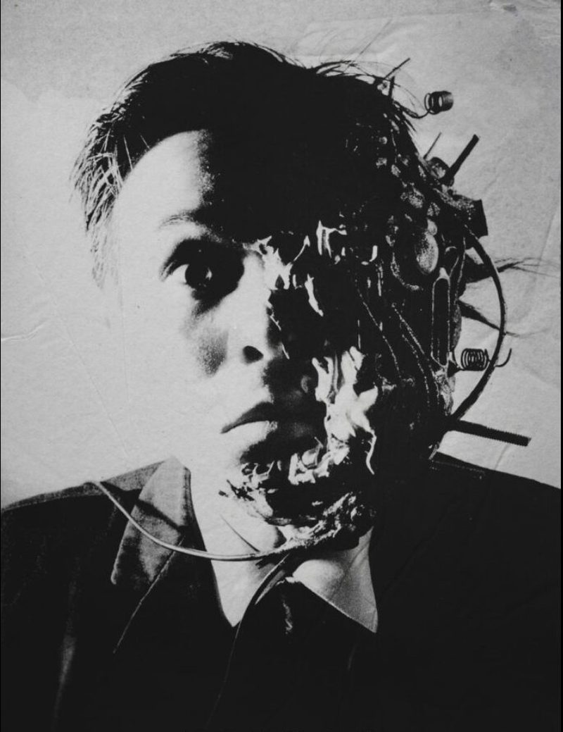 Still from Tetsuo: Iron Man — a face merging with metal