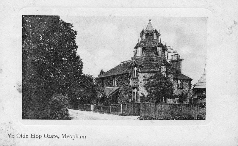 A 1912 postcard of the oast house at Millers Farm, Meopham, later renamed Tower Folly by Daphne Oram