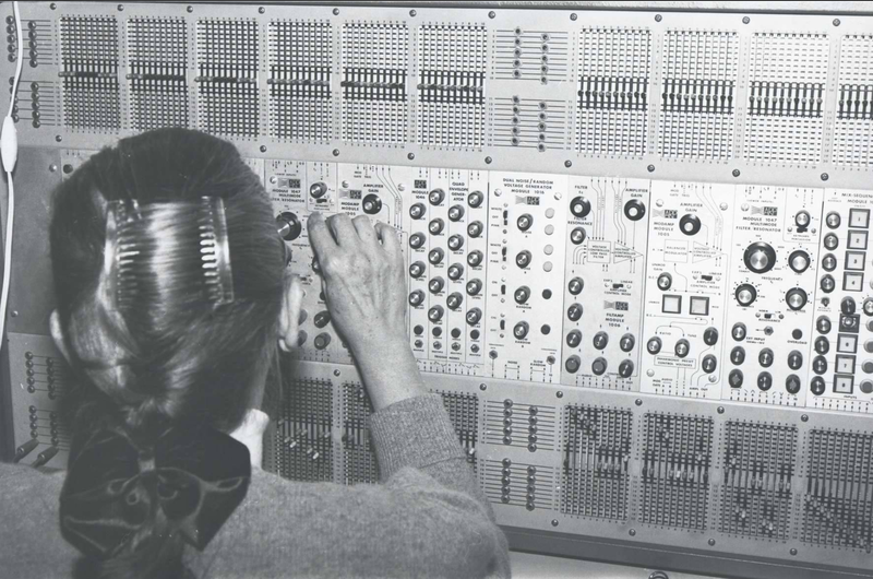 Éliane Radigue at her ARP 2500 synthesizer