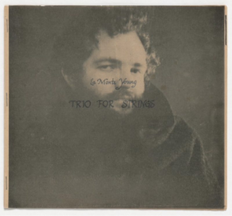 Lithograph portrait of La Monte Young on the Trio for Strings LP cover
