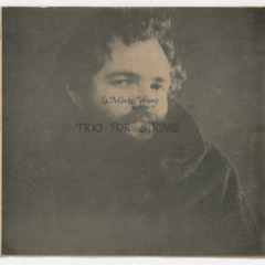 Lithograph portrait of La Monte Young on the Trio for Strings LP cover