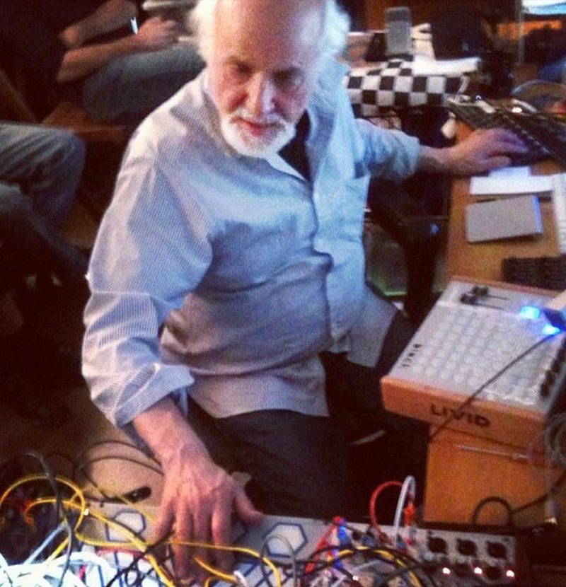 Morton Subotnick with a Buchla touch keyboard, 2012