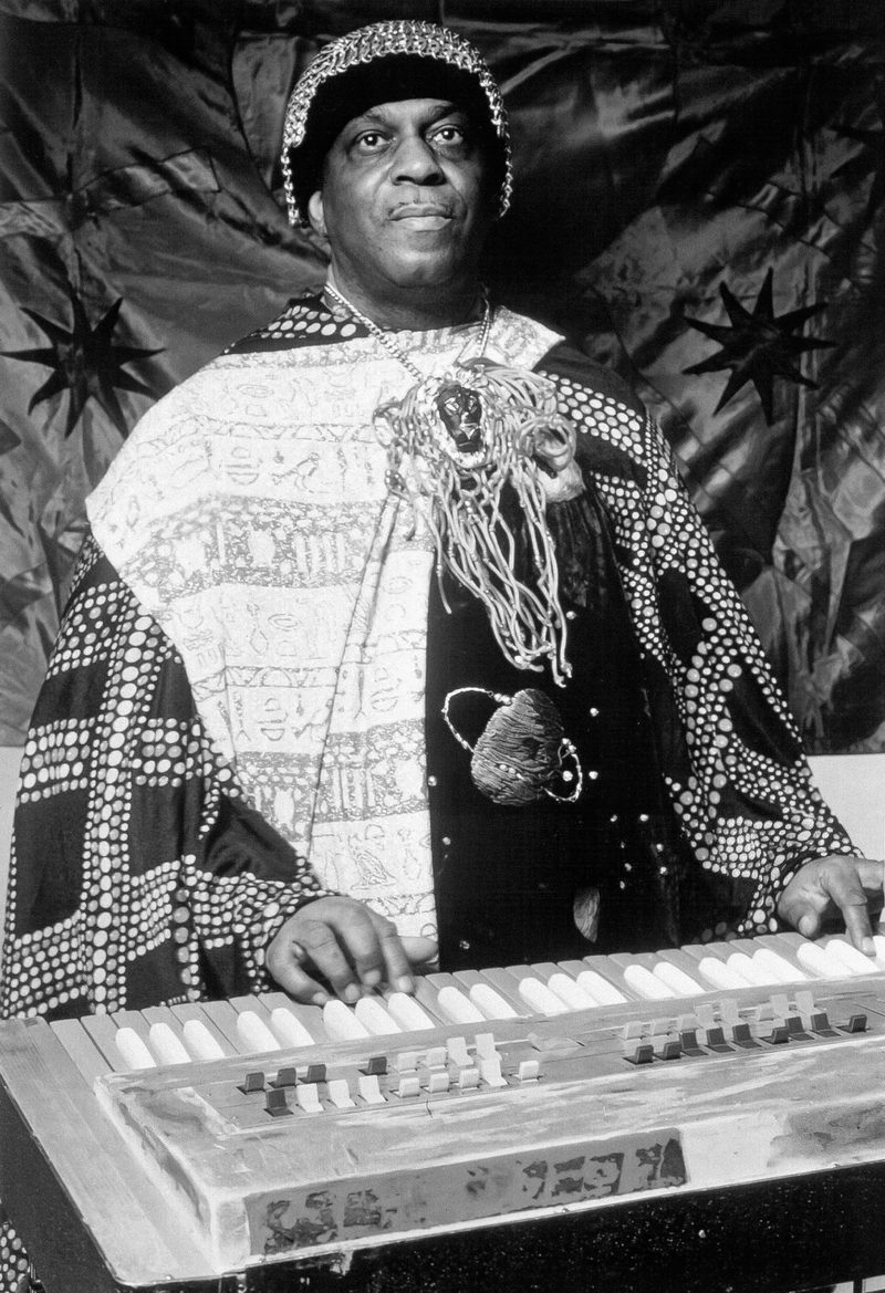 Sun Ra at an electric keyboard, 1973 publicity photo